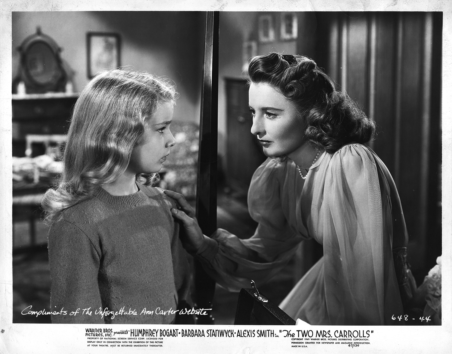 The Two Mrs. Carrolls - Ann Carter with Barbara Stanwyck, publicity still.